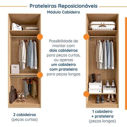 Imagem de Conjunto Modulado Joy 3 Peças Cabideiros, Nicho com 2 Gavetas e Sapateira CabeCasa MadeiraOriginals