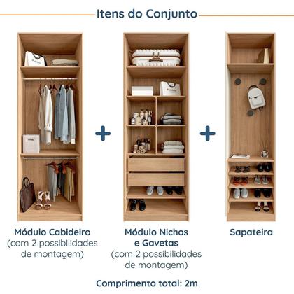 Imagem de Conjunto Modulado Joy 3 Peças Cabideiros, Nicho com 2 Gavetas e Sapateira CabeCasa MadeiraOriginals