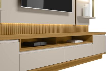 Imagem de Conjunto Modular 238cm para TV com Rack + Painel + 1 Módulo Lateral São Paulo Linea Brasil - Tauari/Off White Fosco