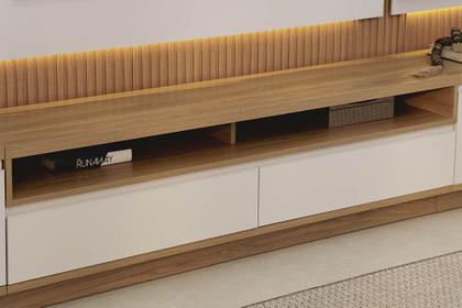 Imagem de Conjunto Modular 238cm para TV com Rack + Painel + 1 Módulo Lateral São Paulo Linea Brasil - Tauari/Off White Fosco