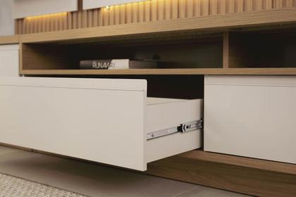 Imagem de Conjunto Modular 238cm para TV com Rack + Painel + 1 Módulo Lateral São Paulo Linea Brasil - Tauari/Off White Fosco