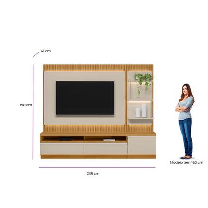 Imagem de Conjunto Modular 238cm para TV com Rack + Painel + 1 Módulo Lateral São Paulo Linea Brasil - Tauari/Off White Fosco