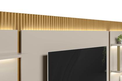 Imagem de Conjunto Modular 238cm para TV com Rack + Painel + 1 Módulo Lateral São Paulo Linea Brasil - Tauari/Off White Fosco
