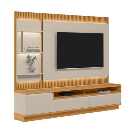 Imagem de Conjunto Modular 238cm para TV com Rack + Painel + 1 Módulo Lateral São Paulo Linea Brasil - Tauari/Off White Fosco