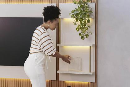 Imagem de Conjunto Modular 238cm para TV com Rack + Painel + 1 Módulo Lateral São Paulo Linea Brasil - Tauari/Off White Fosco