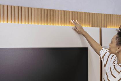 Imagem de Conjunto Modular 238cm para TV com Rack + Painel + 1 Módulo Lateral São Paulo Linea Brasil - Tauari/Off White Fosco