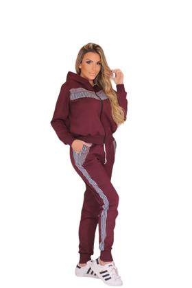 Imagem de Conjunto moletom calça e blusa de capuz com detalhes xadrez