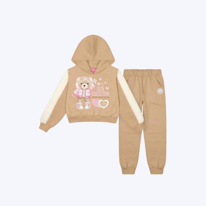 Imagem de Conjunto Moletom Com Capuz E Calça Jogger Ursinho Infantil Menina Mundo Cinti 12367 Rosa