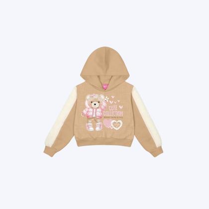 Imagem de Conjunto Moletom Com Capuz E Calça Jogger Ursinho Infantil Menina Mundo Cinti 12367 Rosa