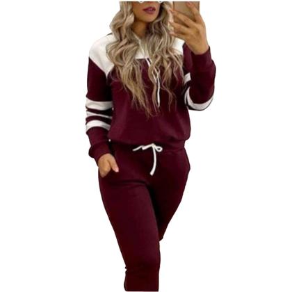 Imagem de Conjunto Moletom Feminino Inverno Frio Malha Crepe com Capuz Blusa + Calça Marsala