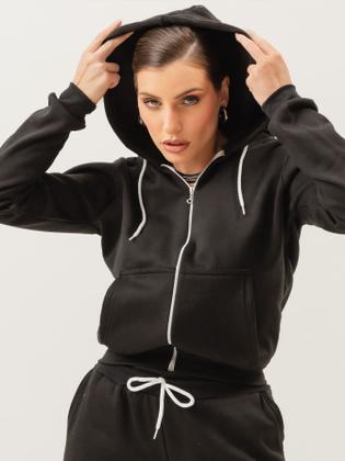 Imagem de Conjunto Moletom Feminino Roupas De Frio Feminina Blusa Canguru Zíper C/ Capuz Calça Moda Inverno