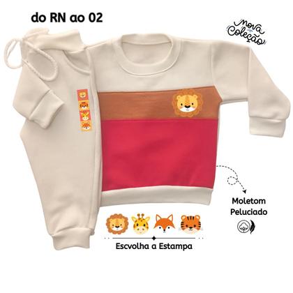 Imagem de Conjunto Moletom Infantil Bebê Unissex Peluciado Roupa Inverno Flanelado Abrigo Algodão Premium