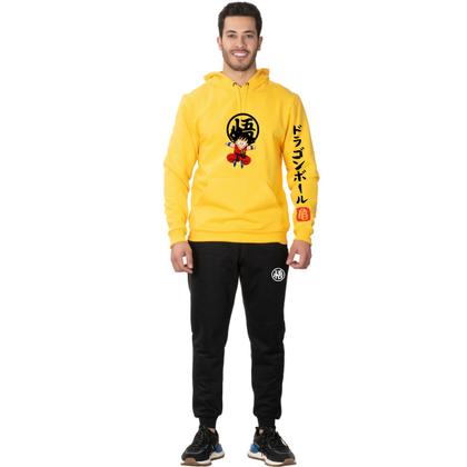 Imagem de Conjunto Moletom Infantil e Adulto Dragon Ball Goku Vermelho com Capuz Blusa + Calça - Amarelo