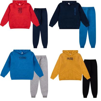 Imagem de Conjunto Moletom Infantil Juvenil Masculino Blusa e Calça Flanelado, com capuz bolso canguru Roupa menino inverno tamanhos 10 12 14 16