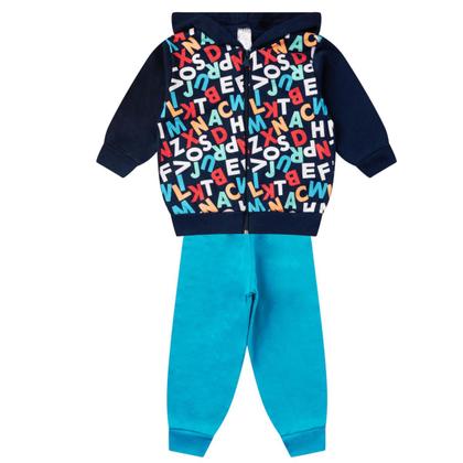 Imagem de Conjunto Moletom Infantil Masculino Blusa e Calça Flanelado, c/ Capuz Ziper Punhos Roupa Menino Inverno Tamanhos 01 02 03