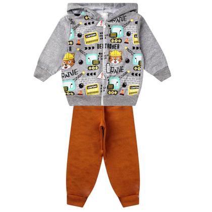 Imagem de Conjunto Moletom Infantil Masculino Blusa e Calça Flanelado, c/ Capuz Ziper Punhos Roupa Menino Inverno Tamanhos 01 02 03