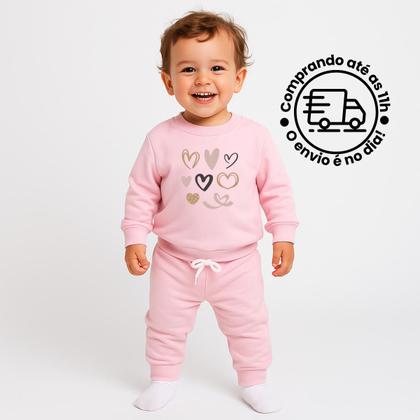 Imagem de Conjunto Moletom Infantil Menina Bebê Peluciado Flanelado Roupa Inverno Abrigo Capuz Kit 2 peças