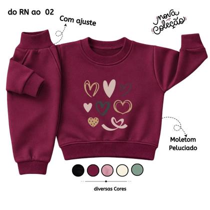 Imagem de Conjunto Moletom Infantil Menina Bebê Peluciado Flanelado Roupa Inverno Abrigo Capuz Kit 2 peças