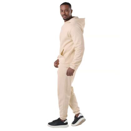 Imagem de Conjunto Moletom Masculino Canguru Algodão Blusa Capuz Bolso Frontal Calça Cordão Felpado Inverno Frio Tamanho:MCor:Beg