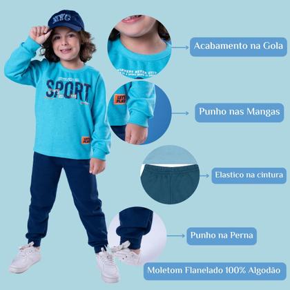 Imagem de Conjunto Moletom Sem Ziper Menino e Menina Infantil Com punhos nas Mangas Flanelado e Quentinho Tamanhos 01 ao 03