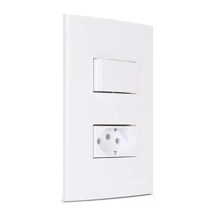 Imagem de Conjunto Montado 1 Interruptor Paralelo + Tomada 20a Placa Dupla Parede 4X2 Branco Sleek Margirius