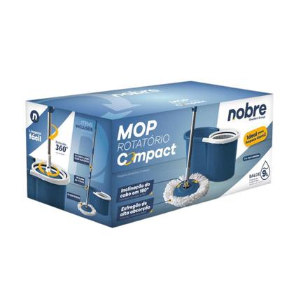 Imagem de Conjunto Mop Rotatório Compact 9L Balde com Cesto Plástico e 1 Refil Azul Petróleo - Nobre