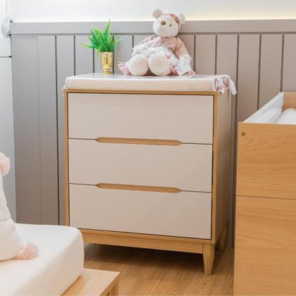 Imagem de Conjunto Móveis Bebê Tomi Berço que vira caminha e Cômoda 3 gavetas Branco com Carvalho