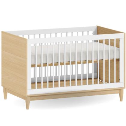 Imagem de Conjunto Móveis Bebê Tomi Berço que vira caminha e Cômoda 3 gavetas Branco com Carvalho