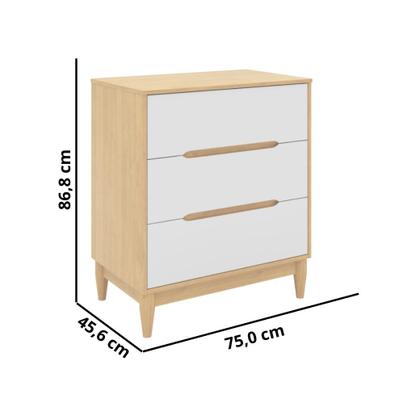 Imagem de Conjunto Móveis Bebê Tomi Berço que vira caminha e Cômoda 3 gavetas Branco com Carvalho