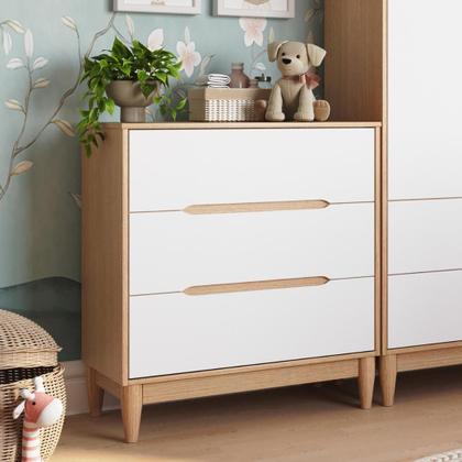 Imagem de Conjunto Móveis Bebê Tomi Berço que vira caminha e Cômoda 3 gavetas Branco com Carvalho