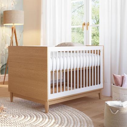 Imagem de Conjunto Móveis Bebê Tomi Berço que vira caminha e Cômoda 3 gavetas Branco com Carvalho