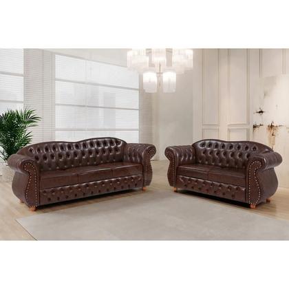 Imagem de Conjunto Namoradeiras 2 e 3 Lugares Chesterfield Merlô Via Encanto Marrom