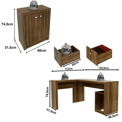 Imagem de Conjunto Office Mesa de Canto com Armário 2 Portas 2 Gavetas Nogal