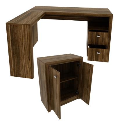 Imagem de Conjunto Office Mesa de Canto com Armário 2 Portas 2 Gavetas Nogal