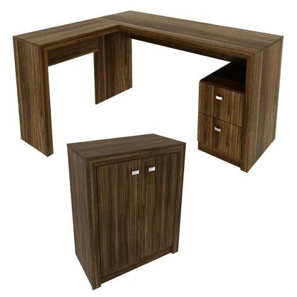 Imagem de Conjunto Office Mesa de Canto com Armário 2 Portas 2 Gavetas Nogal