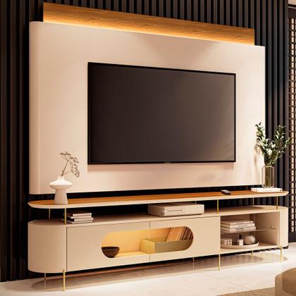 Imagem de Conjunto Painel c/LED Nobre e Bancada Ária TV até 85 Polegadas Off White/Cinamomo G26 - HB Móveis
