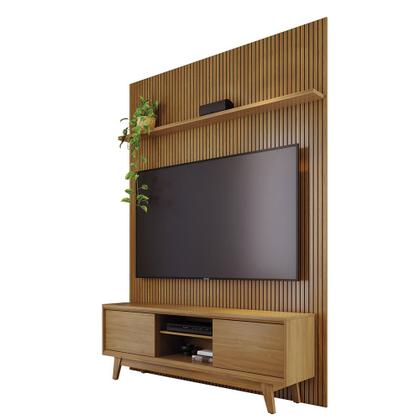 Imagem de Conjunto Painel com Bancada Cesar 2 Portas Deslizantes 2 Prateleiras MDP até 65 Cumaru G97 - Gran Belo