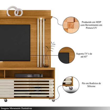 Imagem de Conjunto Painel com Rack Bancada Regice 2 Portas Deslizantes MDP até 65 Cinamomo/OffWhite G97 - Gran Belo