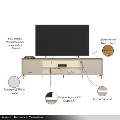 Imagem de Conjunto Painel com Rack Bancada Switch MDP/MDF TV até 85 Polegadas LED Off White G77 - Gran Belo