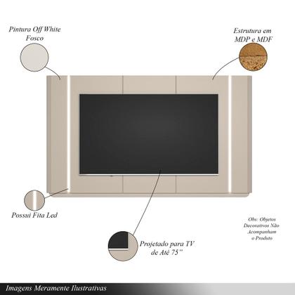 Imagem de Conjunto Painel com Rack Bancada Switch MDP/MDF TV até 85 Polegadas LED Off White G77 - Gran Belo