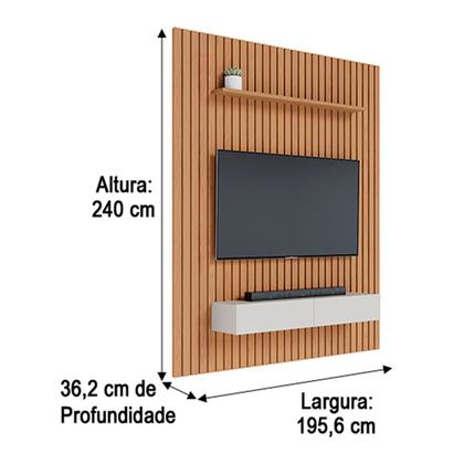Conjunto Painel Ripado e Prateleira Sala Top Freijo/Off White Matte - Alpoim Imagem de Conjunto Painel Ripado e Prateleira Sala Top Freijo/Off White Matte