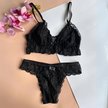Imagem de Conjunto Pamela Sutiã Top Sem Bojo Sem Aro Calcinha Fio Rendado