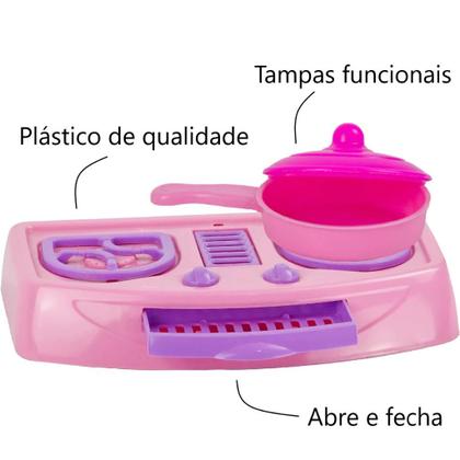 Imagem de Conjunto Panela Fogão Brinquedo Menina Cozinha 12 Peças