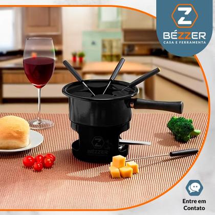 Imagem de Conjunto Panela Fondue Esmaltada Antiaderente 8 Pçs Base Fixa Viena Preto Fundi Queijo e Carne