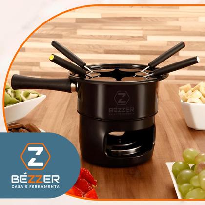 Imagem de Conjunto Panela Fondue Esmaltada Antiaderente 8 Pçs Base Fixa Viena Preto Fundi Queijo e Carne