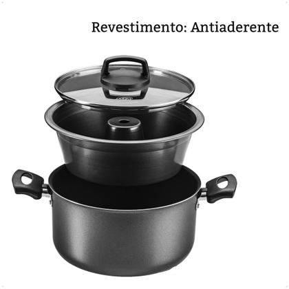 Imagem de Conjunto Panela para Pudim 3 em 1 Antiaderente Superflon Forma Pudim Alças Antitérmico Capacidade para 3,2L MTA - 8968