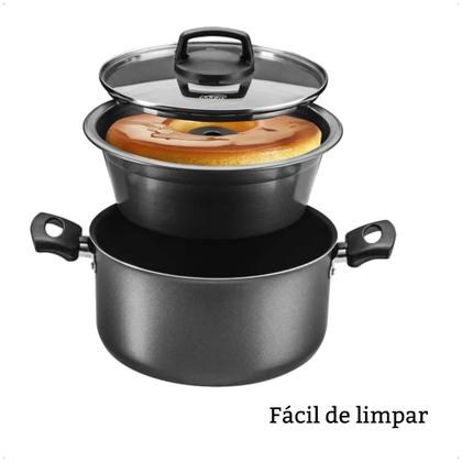 Imagem de Conjunto Panela para Pudim 3 em 1 Antiaderente Superflon Forma Pudim Alças Antitérmico Capacidade para 3,2L MTA - 8968