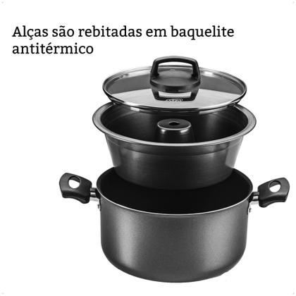 Imagem de Conjunto Panela para Pudim 3 em 1 Antiaderente Superflon Forma Pudim Alças Antitérmico Capacidade para 3,2L MTA - 8968