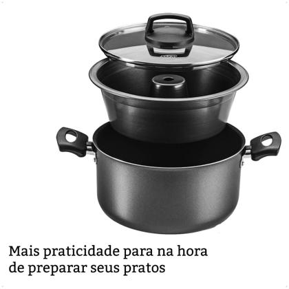 Imagem de Conjunto Panela para Pudim 3 em 1 Antiaderente Superflon Forma Pudim Alças Antitérmico Capacidade para 3,2L MTA - 8968