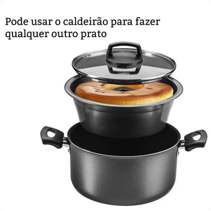 Imagem de Conjunto Panela para Pudim 3 em 1 Antiaderente Superflon Forma Pudim Alças Antitérmico Capacidade para 3,2L MTA - 8968